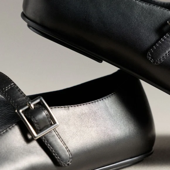 Jeffrey Campbell Elise Black Leather Mary Janes Ballet Flats 7 New - Picture 10 of 10